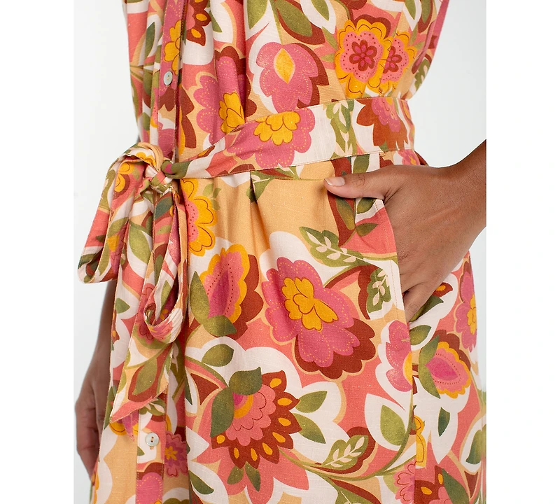 Liverpool Los Angeles Petite Shirred Floral Print Dress