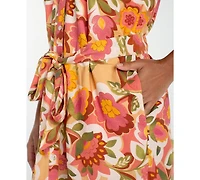 Liverpool Los Angeles Petite Shirred Floral Print Dress