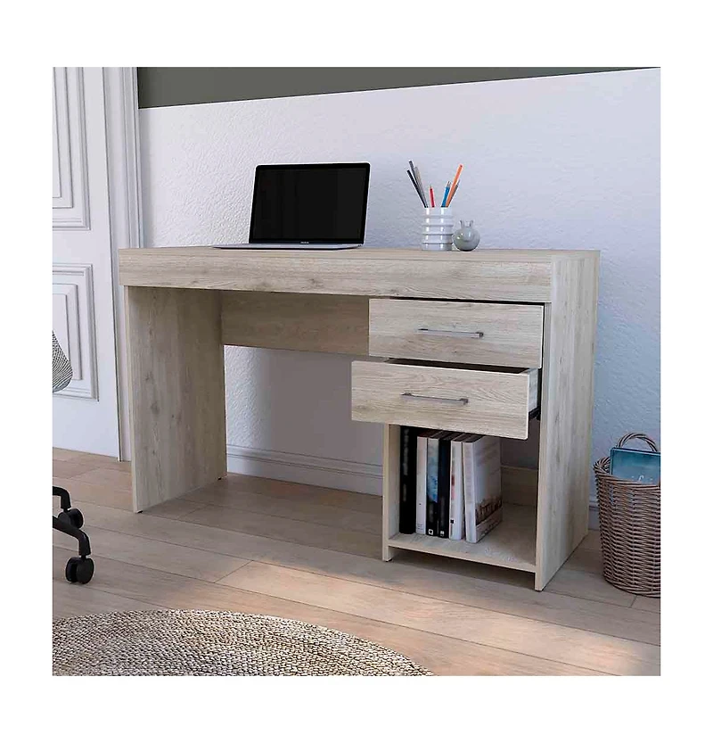 Fm Furniture Austin Writing Computer Desk, Two Drawers, One Cabinet