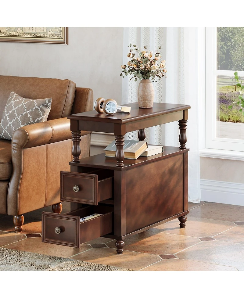 Slickblue Wood Accent Nightstand with 2 Drawers for Bedroom