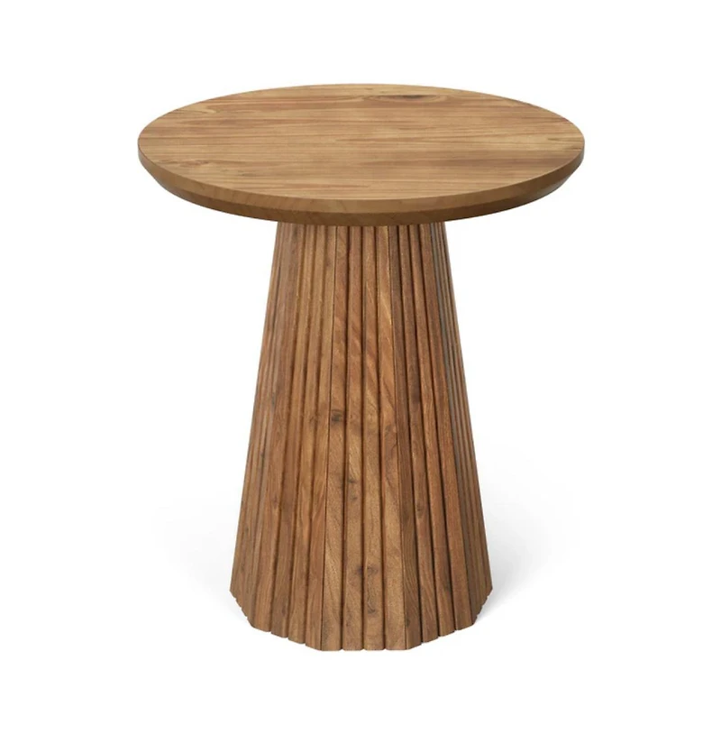 Slickblue Solid Wood Accent End Table with Round Top and Fluted Base