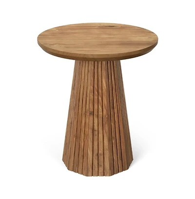 Slickblue Solid Wood Accent End Table with Round Top and Fluted Base