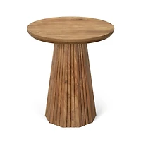Slickblue Solid Wood Accent End Table with Round Top and Fluted Base