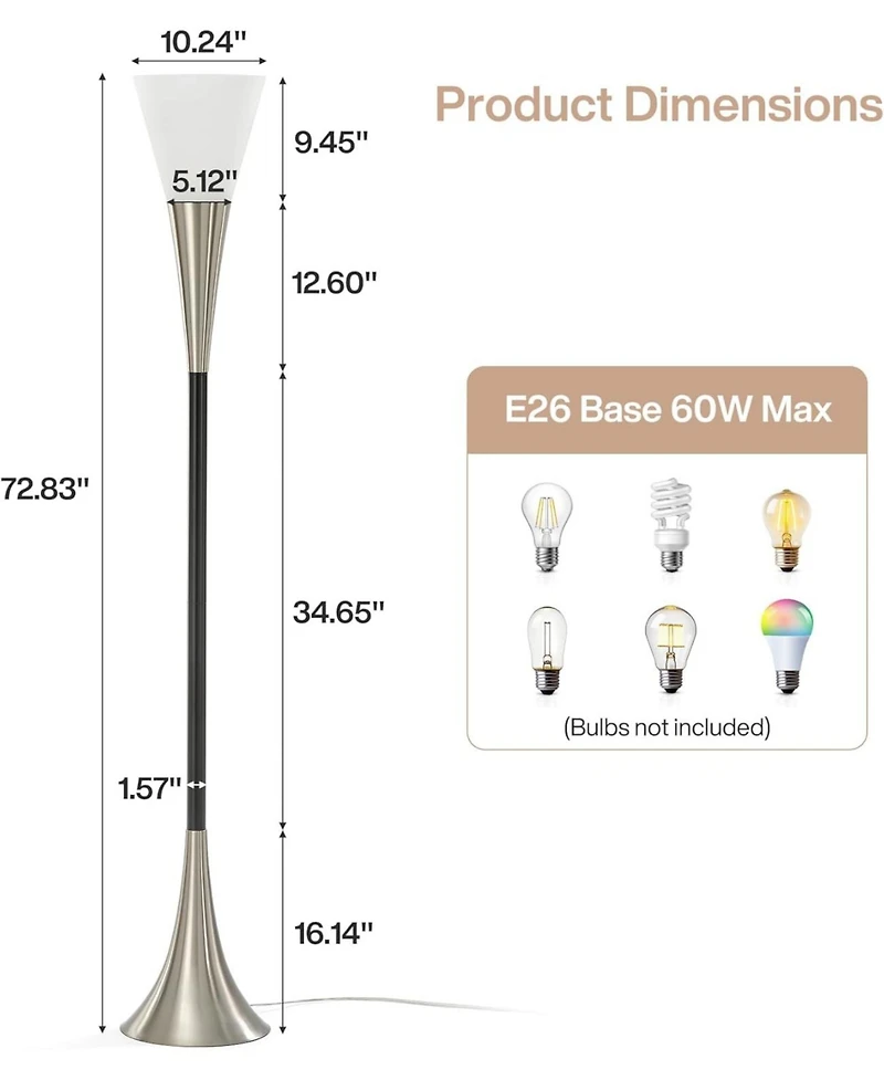Tribesigns 72.8" Farmhouse Floor Lamp with Sandblasted Glass Lampshade, Tall Standing Floor Lamp with Foot Pedal Switch