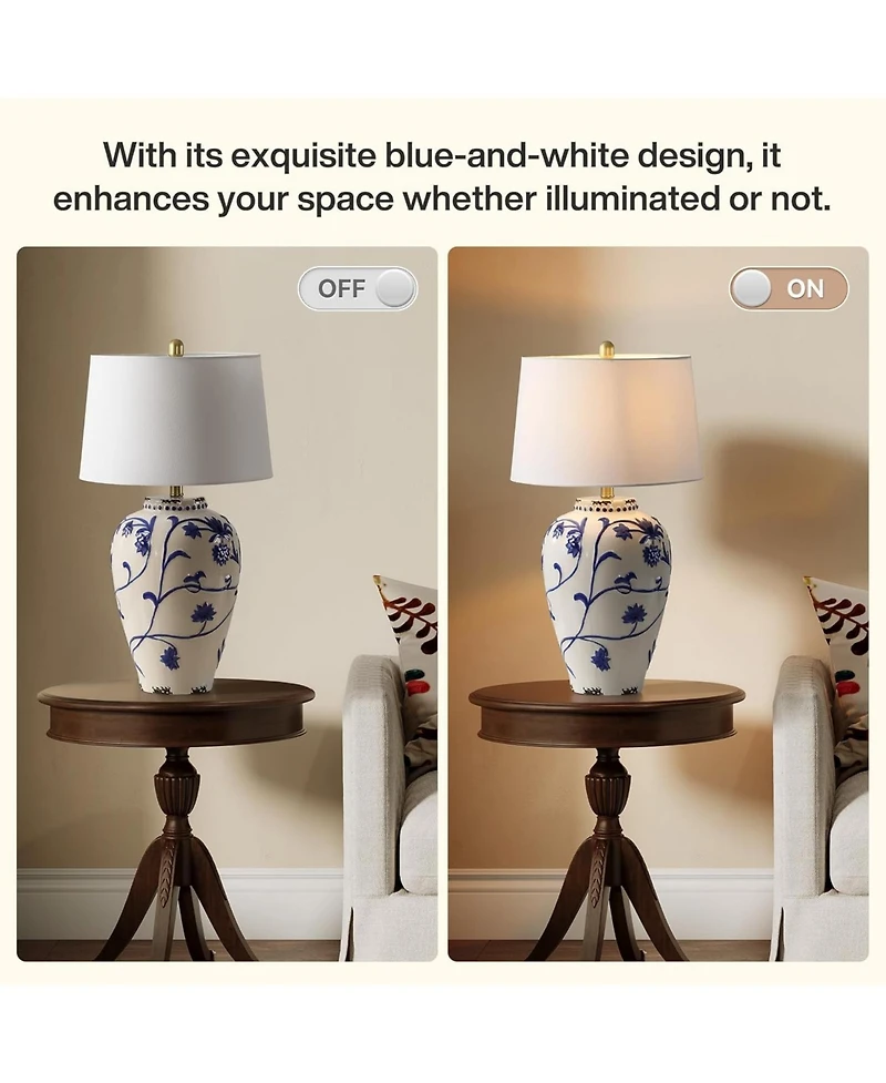 Tribesigns 27-Inch Table Lamp with Porcelain Ginger Jar, Embossed Floral Ceramic Base with Fabric Shade