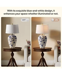 Tribesigns 27-Inch Table Lamp with Porcelain Ginger Jar, Embossed Floral Ceramic Base with Fabric Shade