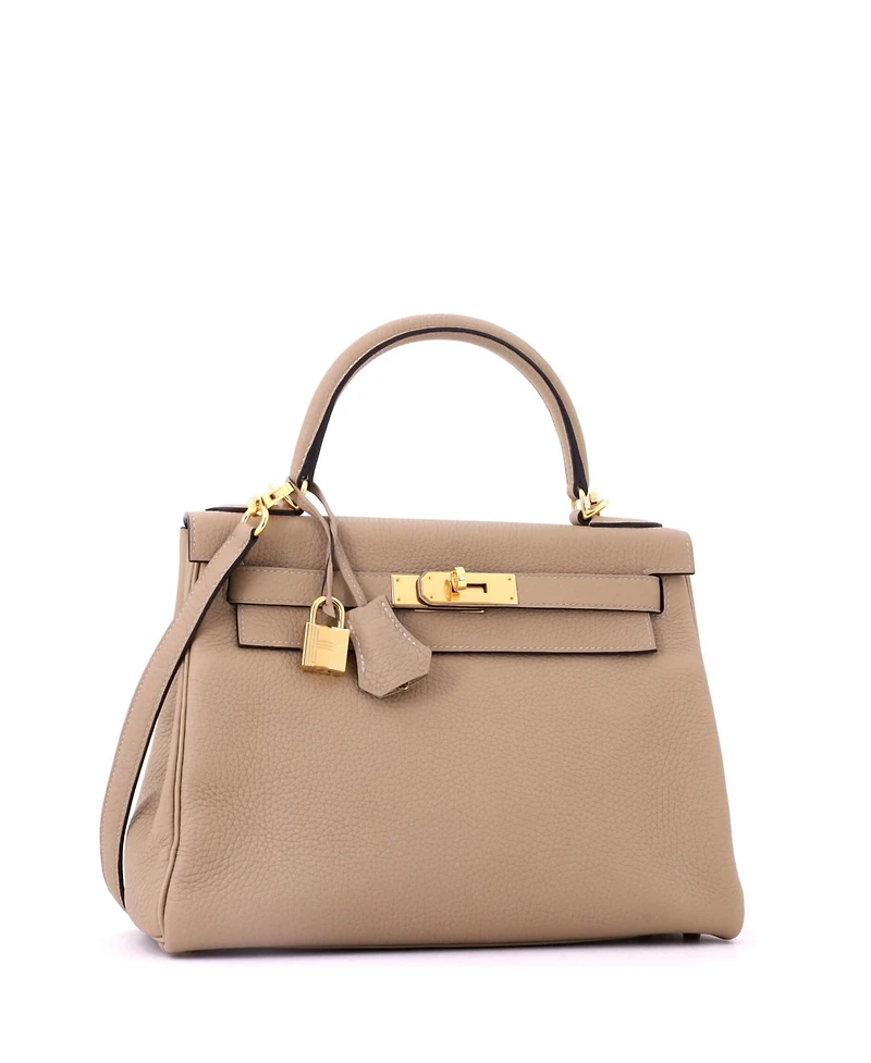 Pre-Owned HERMES Kelly 28 Handbag Light Clemence with Gold Hardware