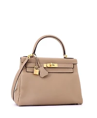 Pre-Owned HERMES Kelly 28 Handbag Light Clemence with Gold Hardware