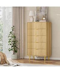 homfan Fluted Dresser with 4/5/6 Drawers, Modern Wood Storage Chest with Metal Handles for Bedroom, Living Room, Hallway, or Entryway