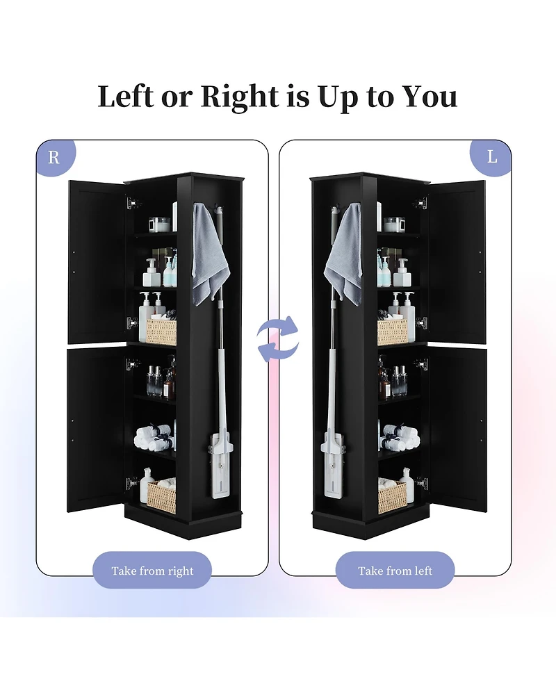 Midola Tall Bathroom Storage Cabinet, Freestanding Storage Cabinet with Hook and Adjustable Shelf, Mdf Board