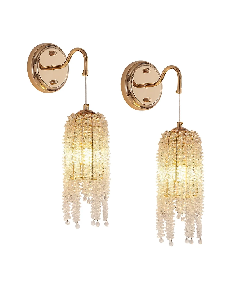 Busdays Frame Crystal Bead String Wall Sconces Set of 2 E12 Bulb Socket Elegant Hanging Light for Living Room Bedroom Hallway No Bulbs Included