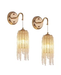 Busdays Frame Crystal Bead String Wall Sconces Set of 2 E12 Bulb Socket Elegant Hanging Light for Living Room Bedroom Hallway No Bulbs Included
