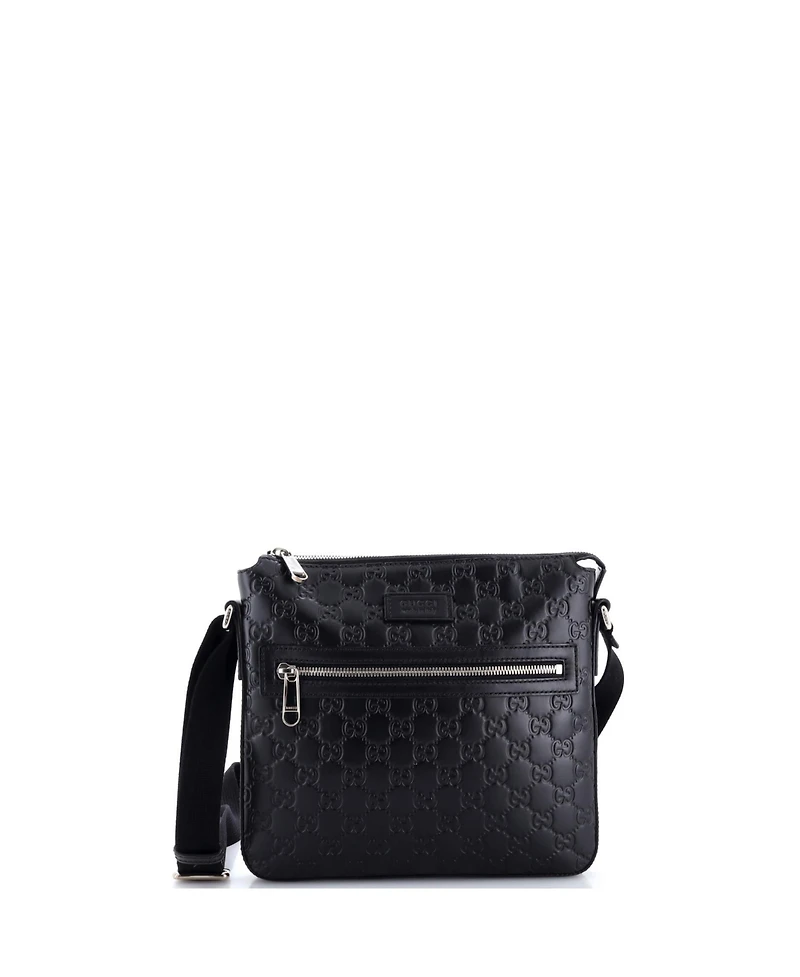 Pre-Owned Gucci Small Signature Zip Messenger Bag Guccissima Leather