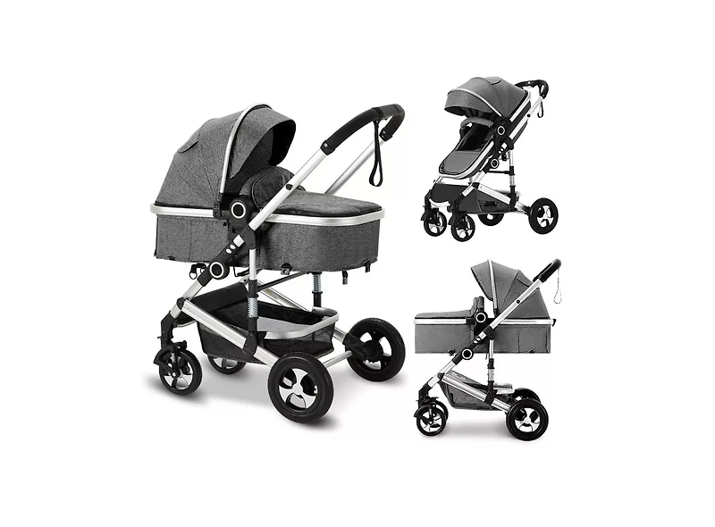 Kinder King Cozi 2 Convertible Baby Stroller, Folding High Landscape Design with Adjustable Canopy and Diaper Bag,