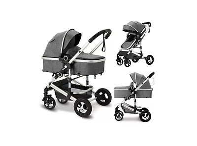 Kinder King Cozi 2 Convertible Baby Stroller, Folding High Landscape Design with Adjustable Canopy and Diaper Bag,