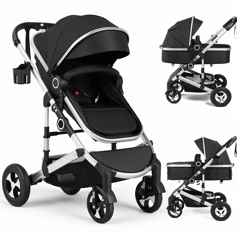 Kinder King Cozi 2 Convertible Baby Stroller, Folding High Landscape Design with Adjustable Canopy and Diaper Bag,