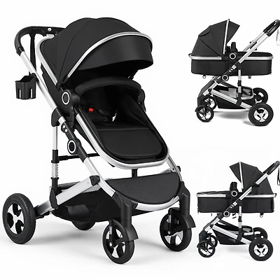 Kinder King Cozi 2 Convertible Baby Stroller, Folding High Landscape Design with Adjustable Canopy and Diaper Bag,
