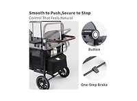 Kinder King Baby All-Terrain 4-Seat Stroller Wagon with Canopy, Shock-Absorbing Wheels, Snack Tray, Storage Bag and Adjustable Handle