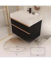 Sillysis Modern Wall Mounted Bathroom Vanity with Acrylic Sink, Dual-Tone Wood Handles, Soft Close Drawers