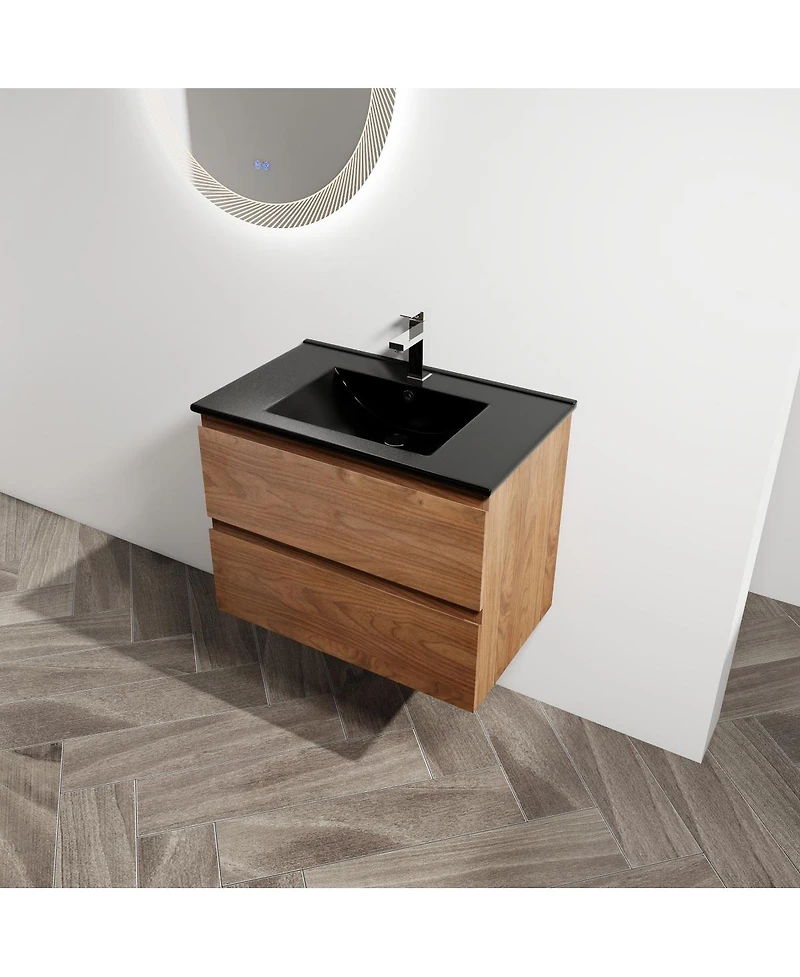 Sillysis Inch Wall Mounted Bathroom Vanity with Ceramic Sink, Soft Close Drawers