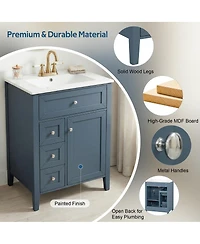 Sillysis 24 Inch Bathroom Vanity with Ceramic Sink, Classic Modern Freestanding Cabinet, Soft Close Drawers for Small Bathrooms