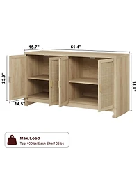 homfan Modern 4-Door Rattan Sideboard, Wooden Accent Buffet Cabinet with Ample Storage for Entryway, Living Room and Dining