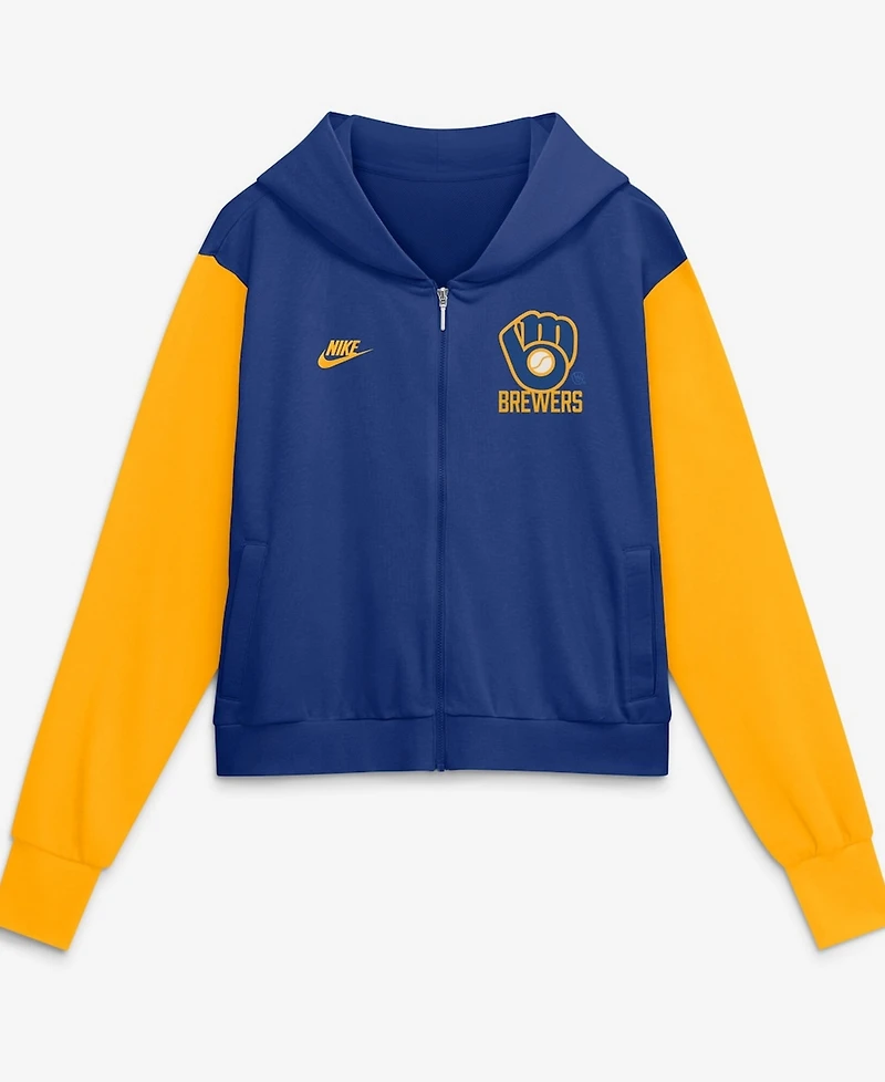 Nike Women's Royal/Gold Milwaukee Brewers Cooperstown Collection Cropped Full-Zip Hoodie