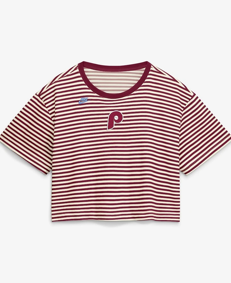 Nike Women's Burgundy/Cream Philadelphia Phillies Cooperstown Collection Striped Cropped T-Shirt