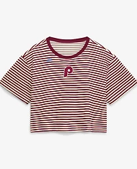 Nike Women's Burgundy/Cream Philadelphia Phillies Cooperstown Collection Striped Cropped T-Shirt