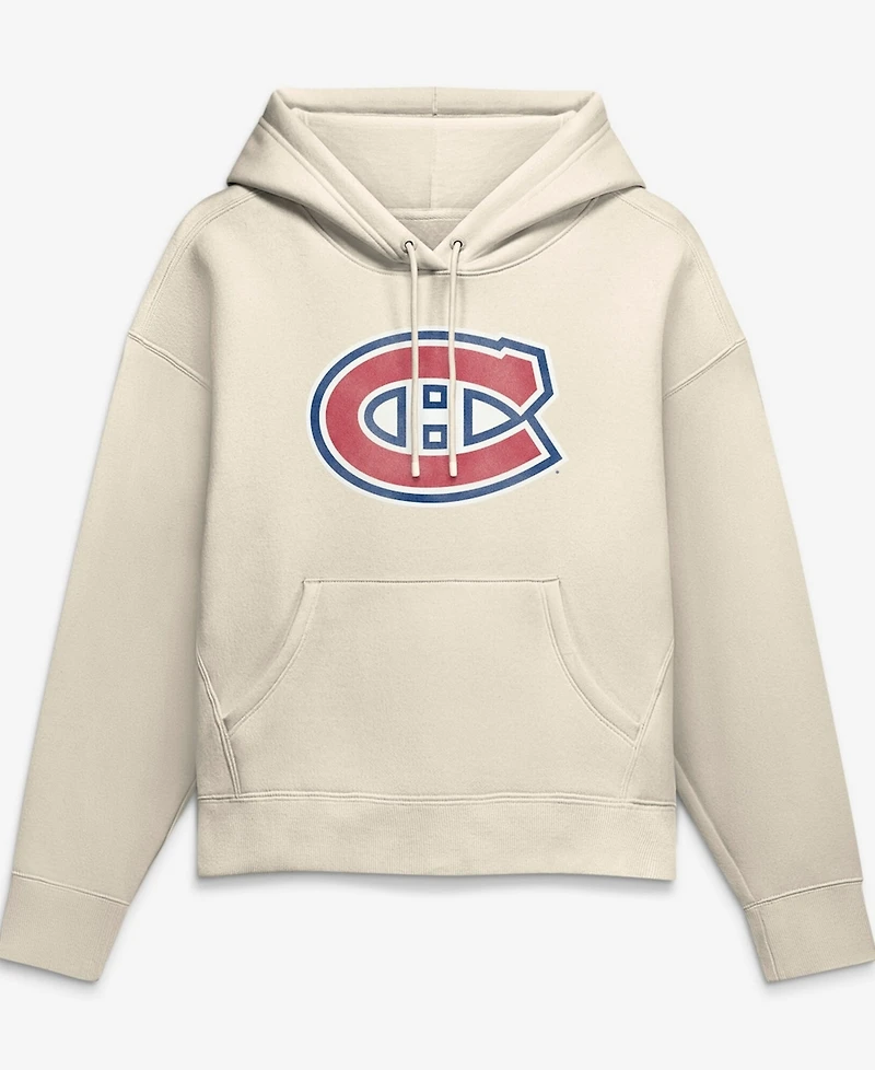 Fanatics Women's Cream Montreal Canadiens Elevated Distressed Logo Hoodie