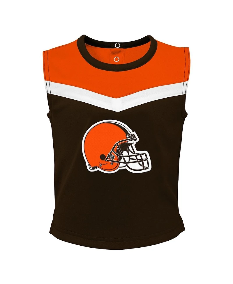 Outerstuff Girls Toddler Brown Cleveland Browns Spirit Cheer Two-Piece Cheerleader Set with Bloomers