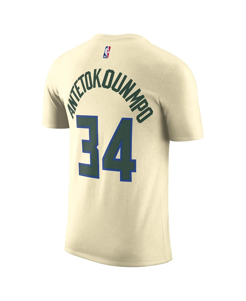 Nike Men's and Women's Giannis Antetokounmpo Cream Milwaukee Bucks 2025/26 City Edition Name Number T-Shirt