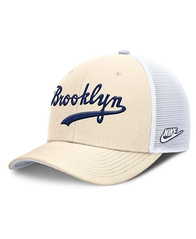 Nike Men's Natural Brooklyn Dodgers Cooperstown Collection Dri-fit Rise Trucker Adjustable Hat