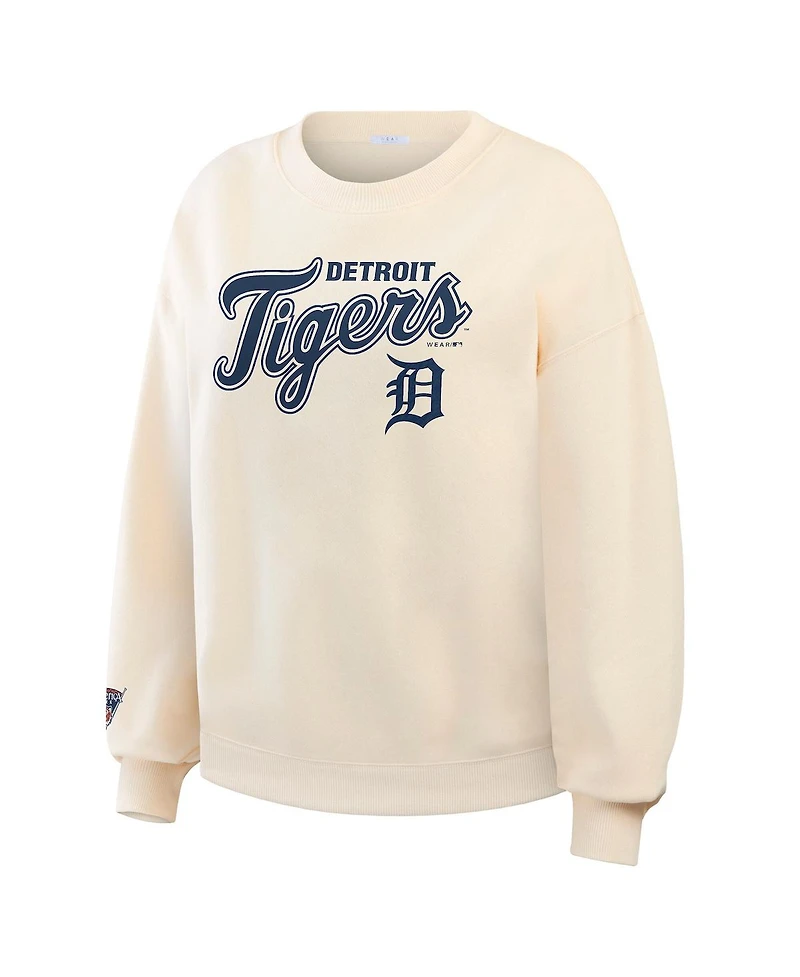 Wear by Erin Andrews Women's Cream Detroit Tigers Heavyweight Crew Neck Sweatshirt