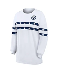 Wear by Erin Andrews Women's White Pittsburgh Steelers Americana Stripe Long Sleeve T-Shirt