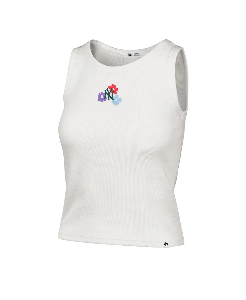 '47 Brand Women's Cream New York Yankees Floral Logo Ribbed Baby Tank Top