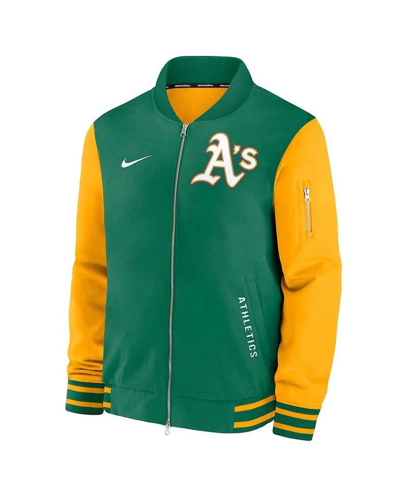 Nike Men's Kelly Green Athletics Authentic Collection Dugout Relaxed Full-Zip Bomber Jacket
