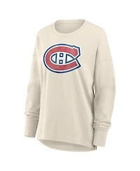 Fanatics Women's Cream Montreal Canadiens Distressed Logo Long Sleeve T-Shirt