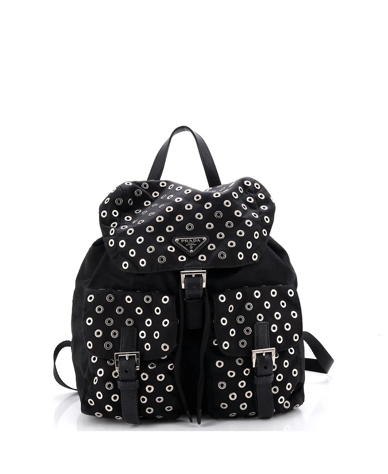 Pre-Owned Prada Medium Double Front Pocket Backpack Tessuto with Grommet Detail