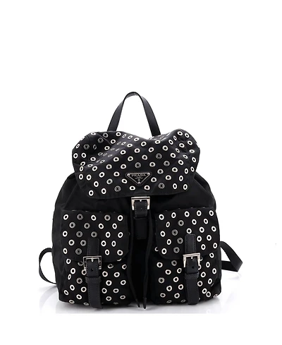 Pre-Owned Prada Medium Double Front Pocket Backpack Tessuto with Grommet Detail