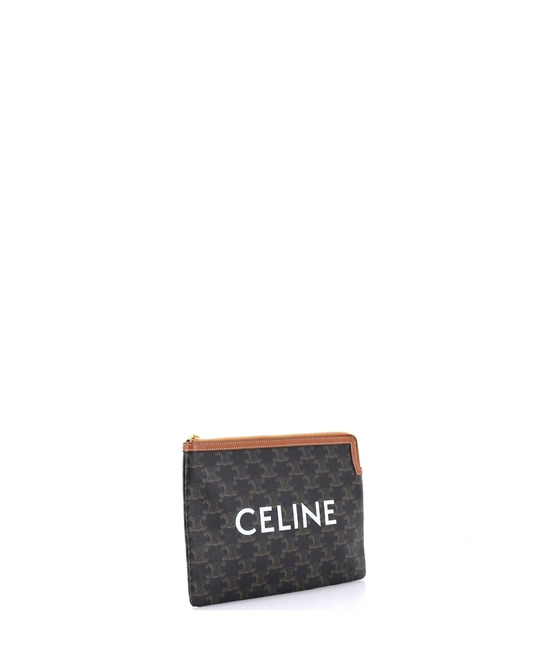 Pre-Owned Celine Small Logo Zip Wristlet Pouch Triomphe Coated Canvas