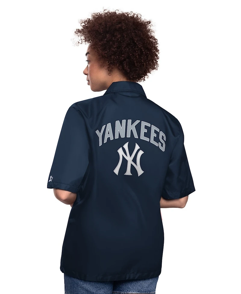 Starter Women's Navy New York Yankees High Post Short Sleeve Full-Snap Coaches Jacket