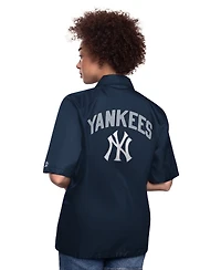 Starter Women's Navy New York Yankees High Post Short Sleeve Full-Snap Coaches Jacket