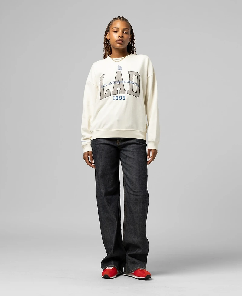 Mitchell & Ness Women's Cream Los Angeles Dodgers Premium Crewneck Sweatshirt