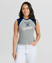 Wear by Erin Andrews Women's Heather Gray New York Yankees Cropped Raglan Tank Top
