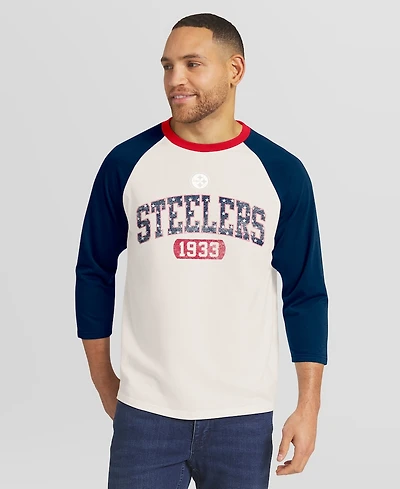 Fanatics Men's White/Navy Pittsburgh Steelers Americana 3/4 Sleeve Raglan T-Shirt