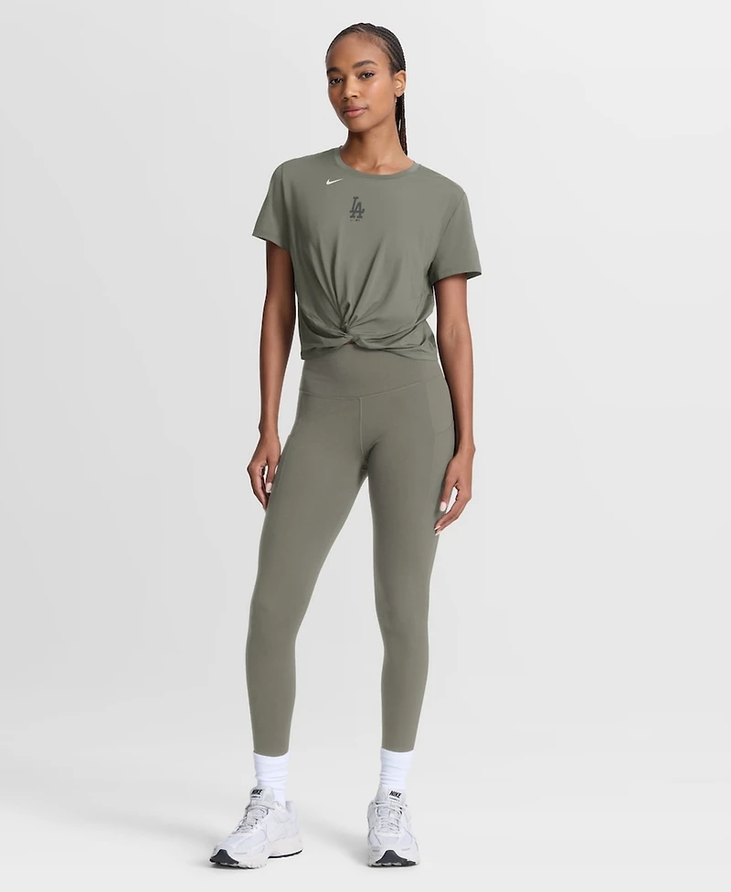 Nike Women's Olive Los Angeles Dodgers One Twist Dri-fit Cropped T-Shirt