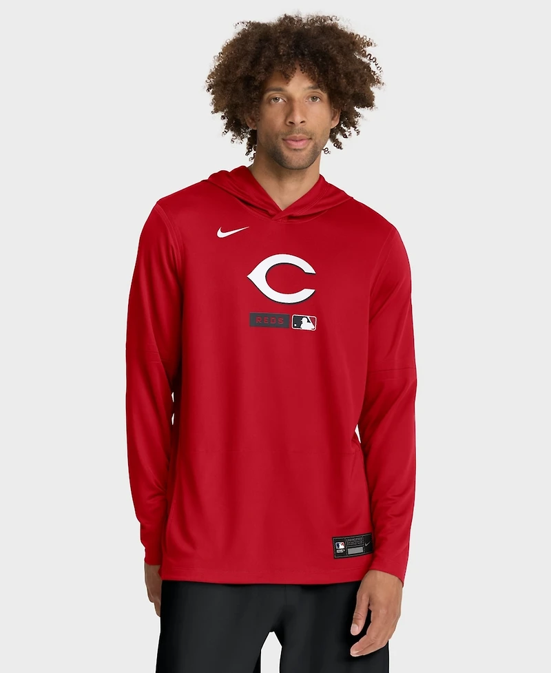 Nike Men's Red Cincinnati Reds Authentic Collection Dri-fit Long Sleeve Hooded T-Shirt