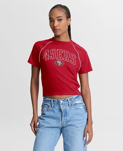 Fanatics Women's Scarlet San Francisco 49ers Offensive Scheme Raglan Tri-Blend Cropped Top