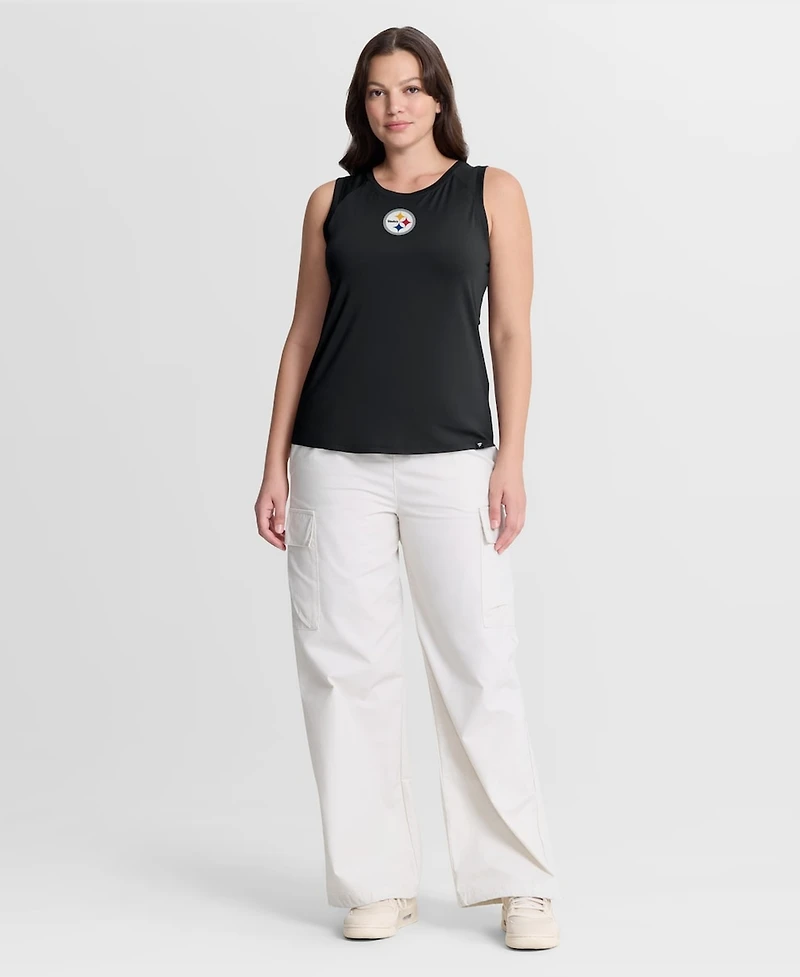 Fanatics Women's Black Pittsburgh Steelers Draped Mesh Back Performance Tank Top